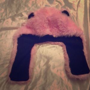 Pink& BlackFuzzy Raver Hood Hat 💗🖤🦄